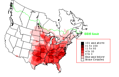 Summer Range of Eastern Bluebird. From CBC.